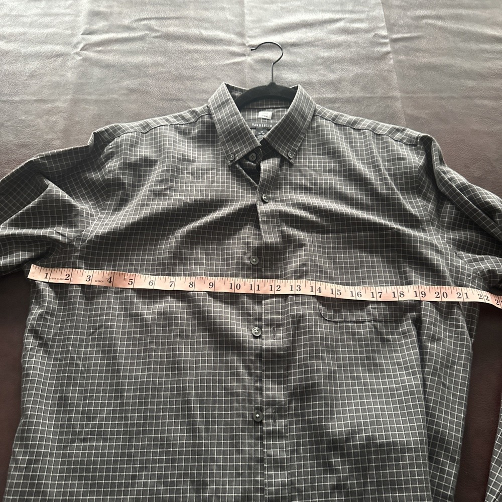 Van Heusen Mens M 15-15.5 Plaid Long Sleeve Button Up Dress Shirt Gray Black - Picture 6 of 7